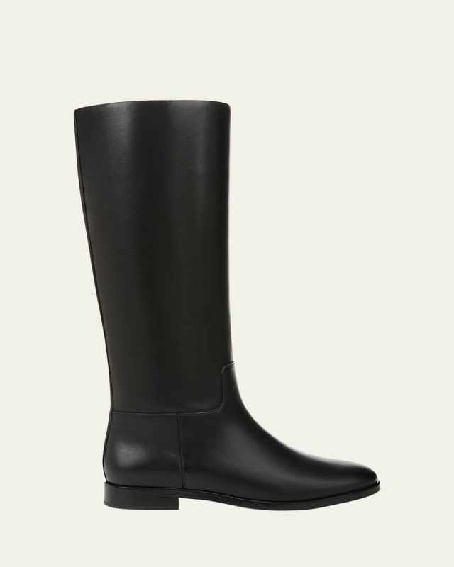 Leather Zip Knee Boots Wide Calf